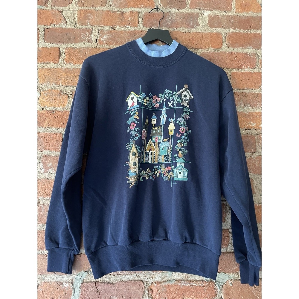 Vintage Morning Sun Women's Sweatshirt sz M Crewneck Birdhouse Graphic Bird USA